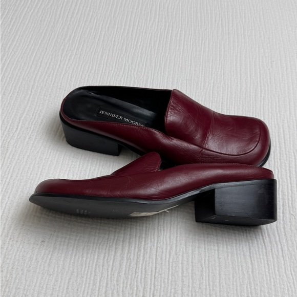 Vintage Y2K Deep Maroon Red Leather Slip On Mules Size 8.5 Retro Fall Classic - Picture 3 of 12